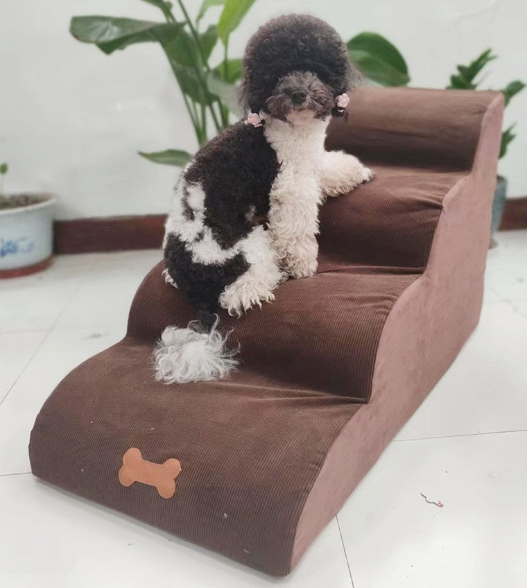 HKM-4776893 Washable Pet Stairs with Removable Flannel Cushion - 3-Tiered Soft Sponge Ladder for Small Dogs