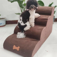 HKM-4776893 Washable Pet Stairs with Removable Flannel Cushion - 3-Tiered Soft Sponge Ladder for Small Dogs