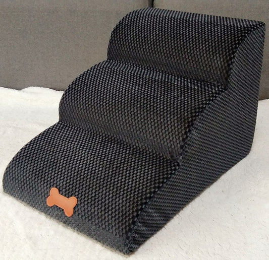 HKM-4776893 Washable Pet Stairs with Removable Flannel Cushion - 3-Tiered Soft Sponge Ladder for Small Dogs