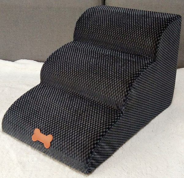 HKM-4776893 Washable Pet Stairs with Removable Flannel Cushion - 3-Tiered Soft Sponge Ladder for Small Dogs
