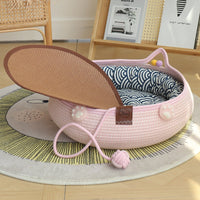 HKM-4777661 Bamboo Weaving Cat Kennels with Cotton Pad, Ideal for Pets in Various Styles and Sizes