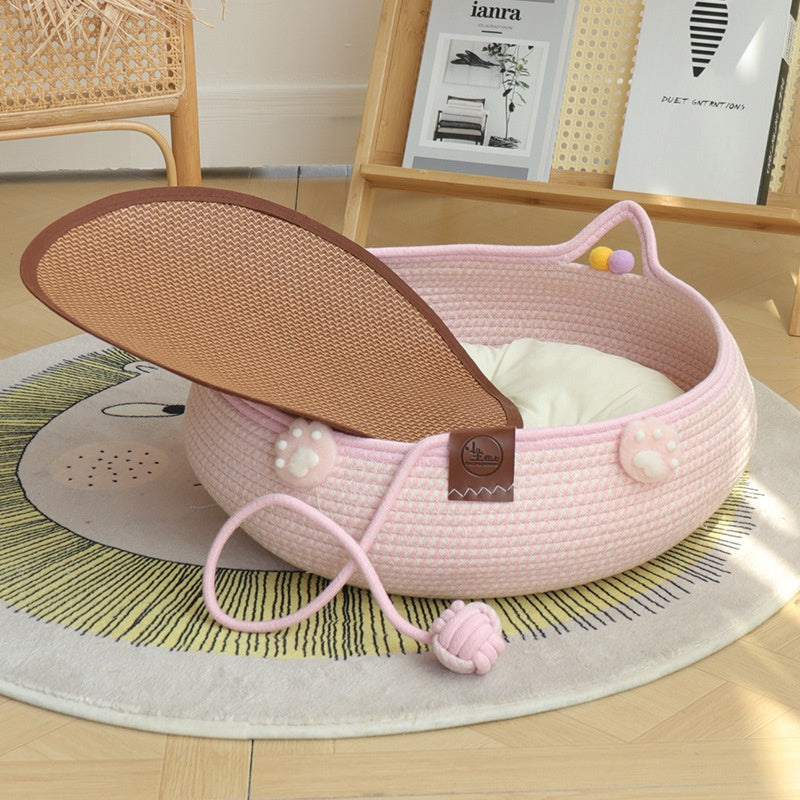 HKM-4777661 Bamboo Weaving Cat Kennels with Cotton Pad, Ideal for Pets in Various Styles and Sizes