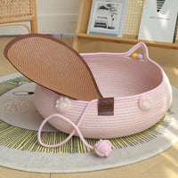 HKM-4777661 Bamboo Weaving Cat Kennels with Cotton Pad, Ideal for Pets in Various Styles and Sizes