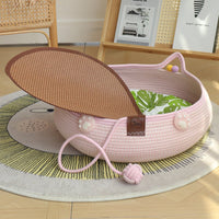 HKM-4777661 Bamboo Weaving Cat Kennels with Cotton Pad, Ideal for Pets in Various Styles and Sizes
