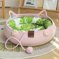 HKM-4777661 Bamboo Weaving Cat Kennels with Cotton Pad, Ideal for Pets in Various Styles and Sizes