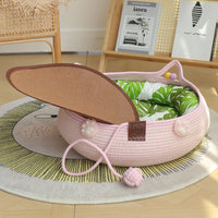 HKM-4777661 Bamboo Weaving Cat Kennels with Cotton Pad, Ideal for Pets in Various Styles and Sizes