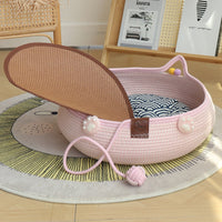 HKM-4777661 Bamboo Weaving Cat Kennels with Cotton Pad, Ideal for Pets in Various Styles and Sizes