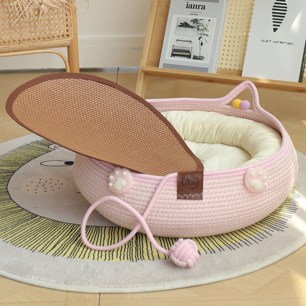 HKM-4777661 Bamboo Weaving Cat Kennels with Cotton Pad, Ideal for Pets in Various Styles and Sizes