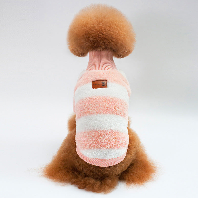 HKM-4777789 Cozy Coral Fleece Striped Two-Legged Casual Clothing for Pets