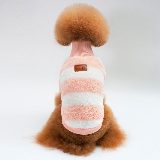 HKM-4777789 Cozy Coral Fleece Striped Two-Legged Casual Clothing for Pets