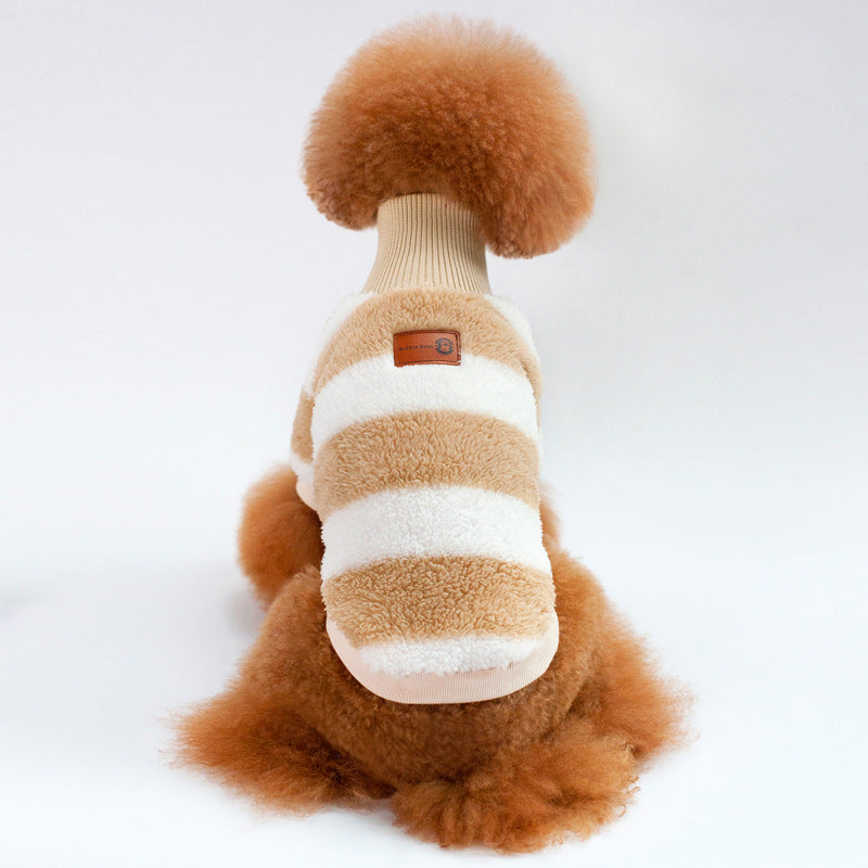 HKM-4777789 Cozy Coral Fleece Striped Two-Legged Casual Clothing for Pets