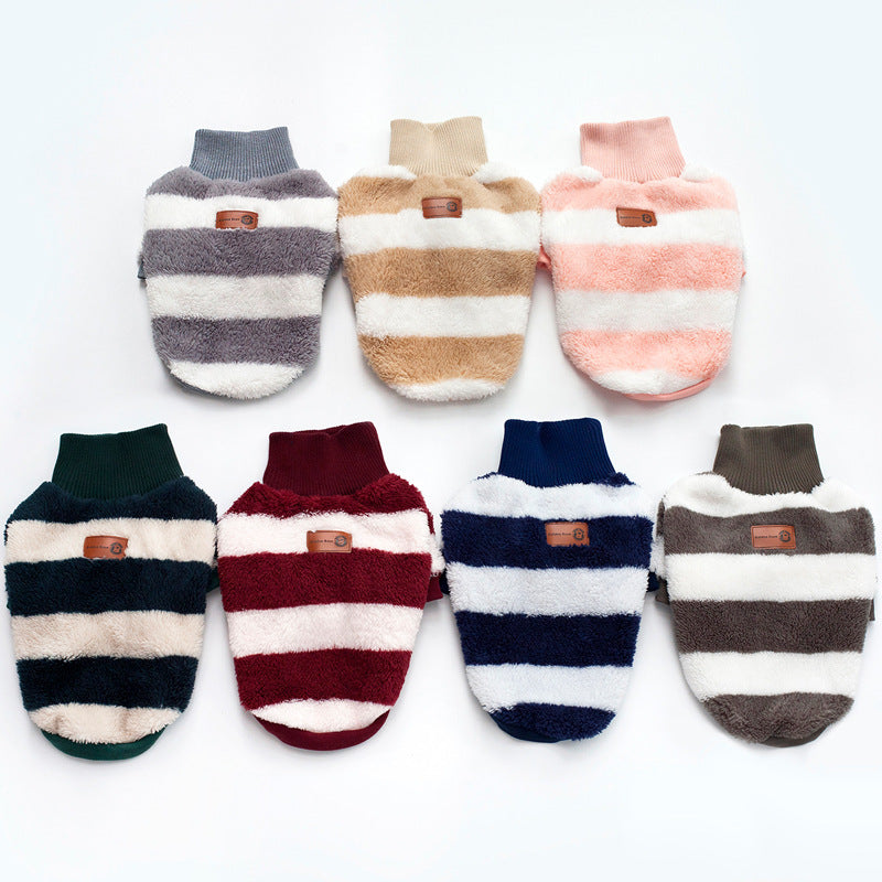 HKM-4777789 Cozy Coral Fleece Striped Two-Legged Casual Clothing for Pets