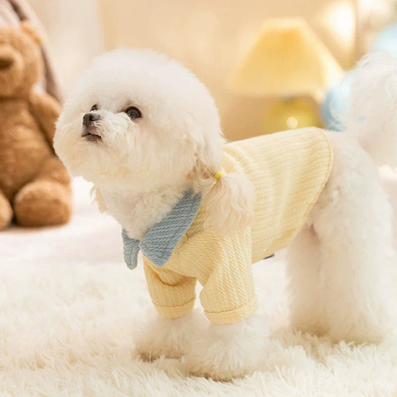 HKM-4778173 Color-Block T-Shirt for Small & Medium Dogs with Bow Tie Design - Cozy & Stylish Pet Apparel