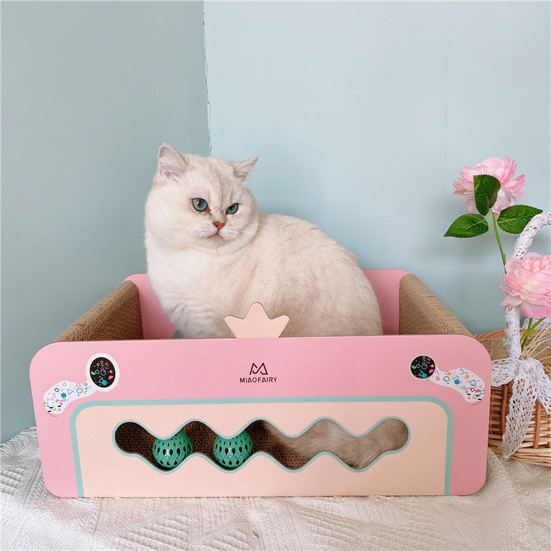 HKM-4779581 Heart-Shaped Corrugated Cat Scratch Board with Ball - Durable Claw Toy for Cats