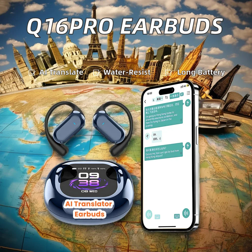 HKM-477971 A16 Pro Sport Earbuds with LCD Touch Screen and Long Battery Life, Semi-In-Ear and Open-Ear Design