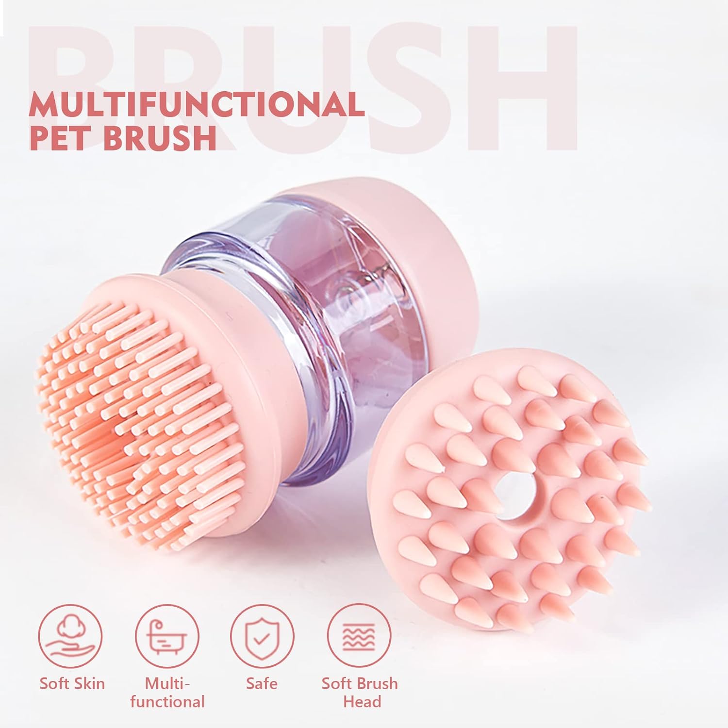 HKM-4780861 Silicone Pet Bath and Grooming Brush with Shampoo Dispenser - 2-in-1 Massaging Tool for Dogs and Cats