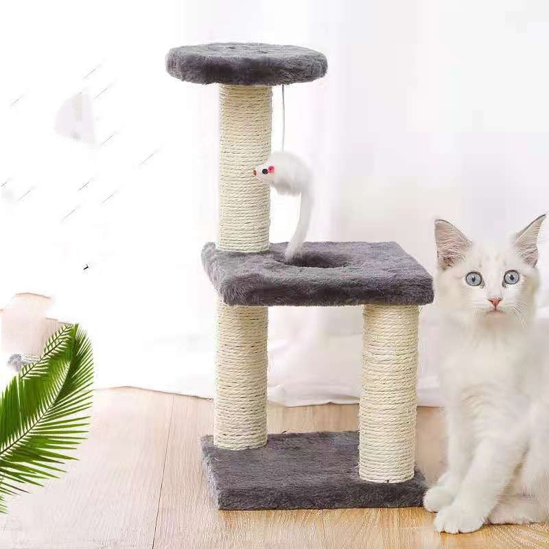 HKM-4780989 Plush Cat Climbing Frame with Base - Dark Gray and Light Gray, 41cm High