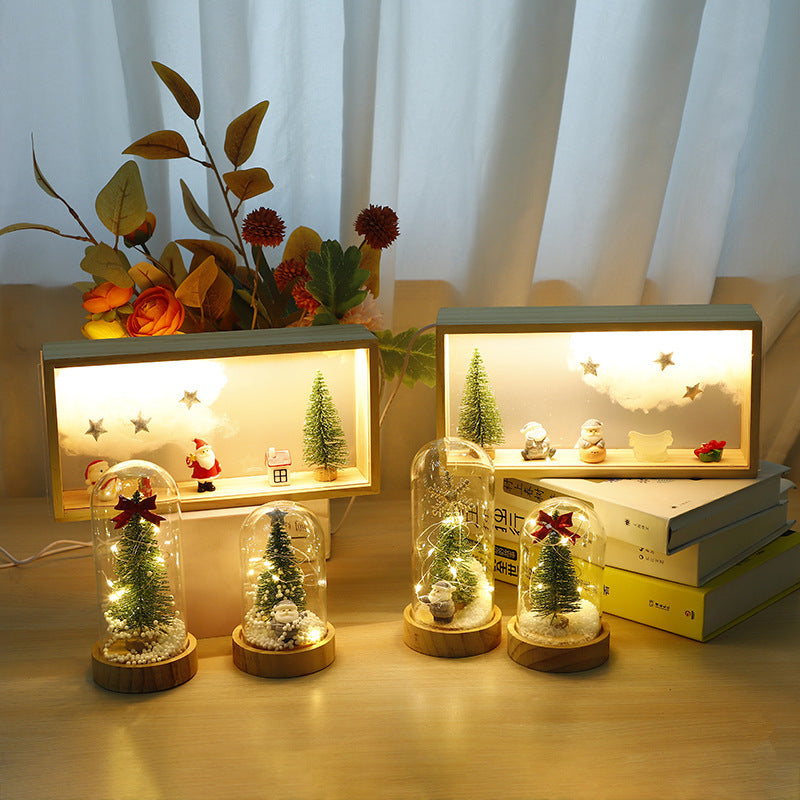 HKM-478099 Mini Glass Christmas Night Lamp Collection: Santa Claus, Snowman, Mini Trees