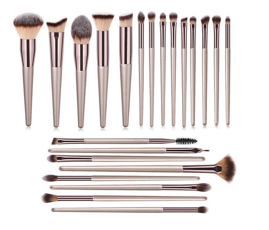 HKM-478227 22-Piece Loose Powder Blush and Eyeshadow Makeup Brush Set with Wooden Handles and Soft Man-Made Fibers