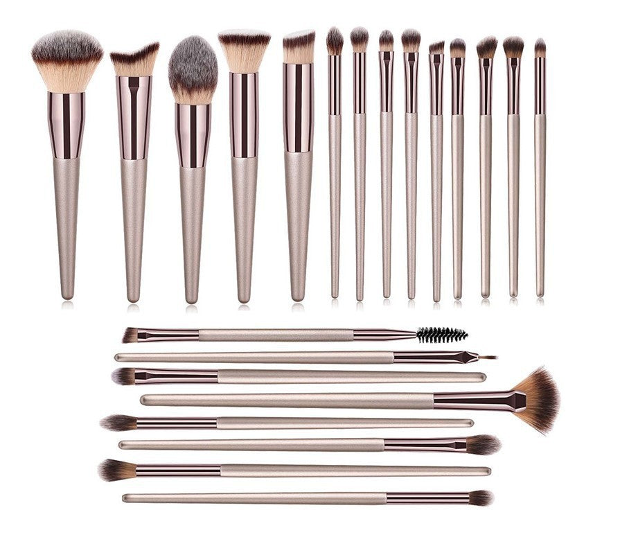 HKM-478227 22-Piece Loose Powder Blush and Eyeshadow Makeup Brush Set with Wooden Handles and Soft Man-Made Fibers