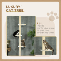 HKM-4782653 Adjustable 4-Tier Floor to Ceiling Cat Tree with Scratch Posts and Plush Platforms for Cats Under 10 lbs