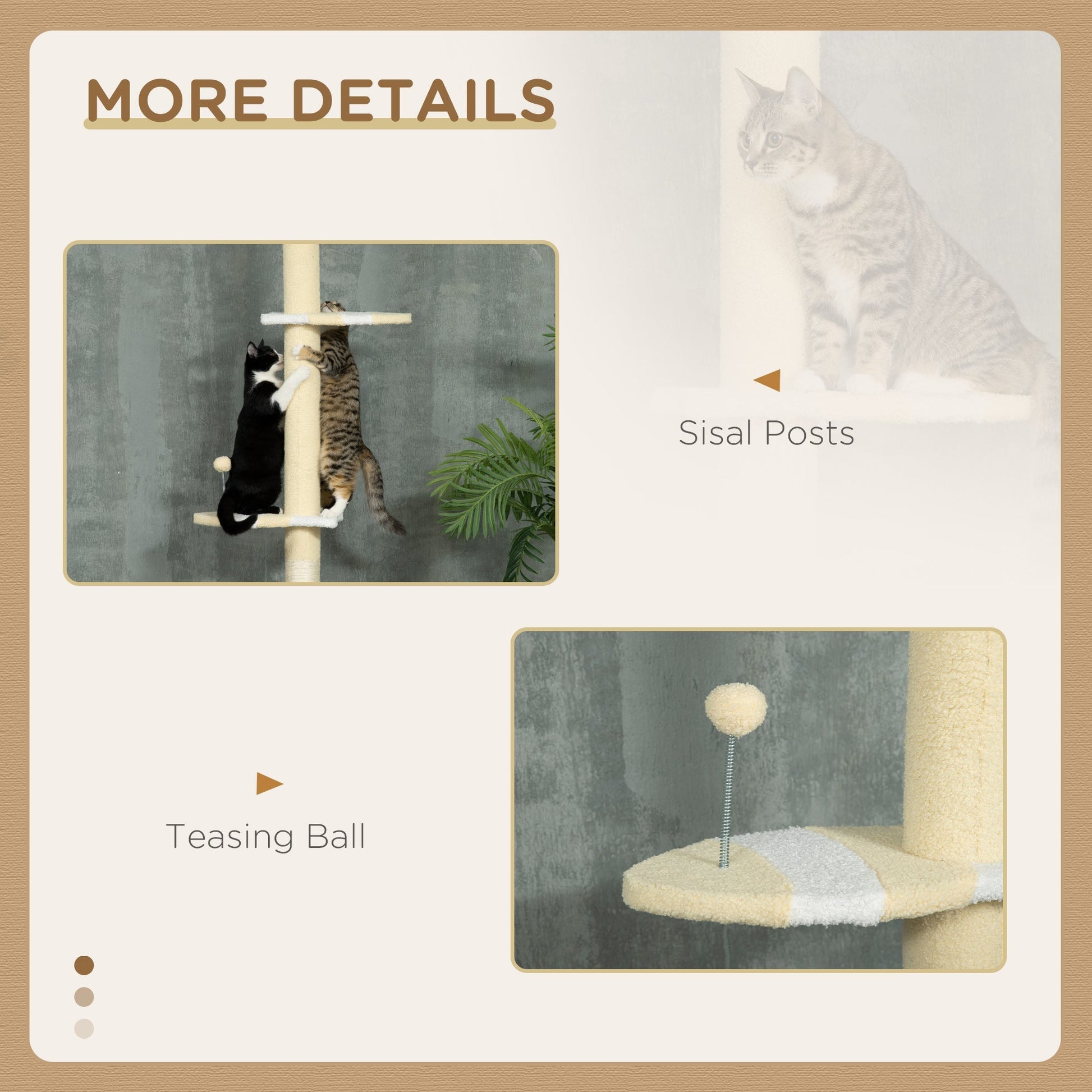 HKM-4782653 Adjustable 4-Tier Floor to Ceiling Cat Tree with Scratch Posts and Plush Platforms for Cats Under 10 lbs