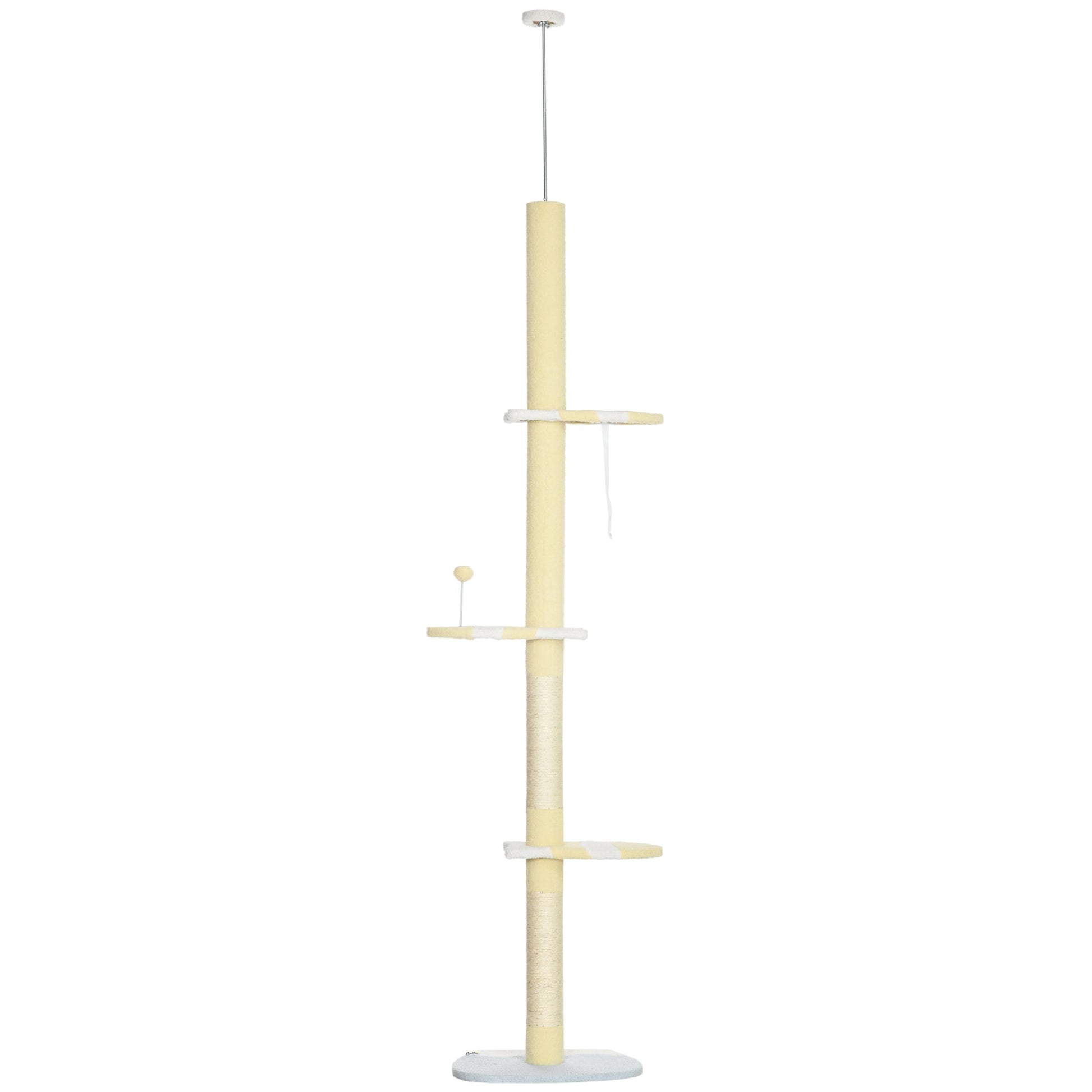 HKM-4782653 Adjustable 4-Tier Floor to Ceiling Cat Tree with Scratch Posts and Plush Platforms for Cats Under 10 lbs