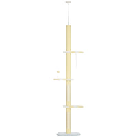 HKM-4782653 Adjustable 4-Tier Floor to Ceiling Cat Tree with Scratch Posts and Plush Platforms for Cats Under 10 lbs