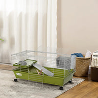 HKM-4783037 Spacious Multi-Level Small Animal Cage with Ramp and Feeder - Ideal for Rabbits, Guinea Pigs, and Chinchillas