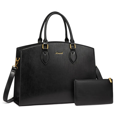 HKM-478355 Vintage 15.6 in Laptop Work Tote Bag, Waterproof PU Shoulder Bag for Office and Shopping