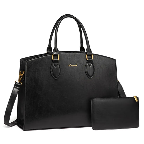 HKM-478355 Vintage 15.6 in Laptop Work Tote Bag, Waterproof PU Shoulder Bag for Office and Shopping