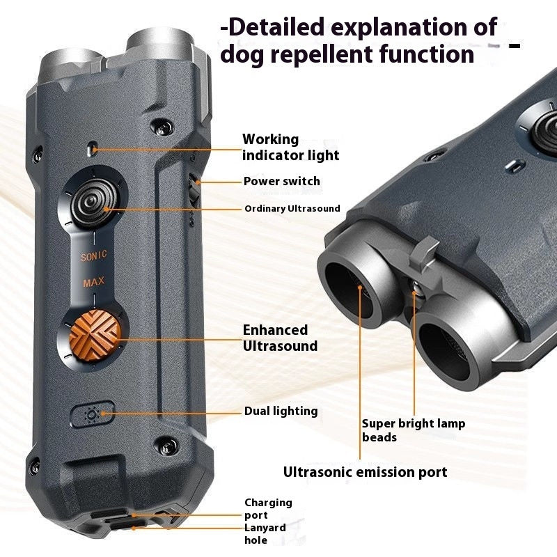 HKM-4784189 High-Power Ultrasonic Dog Repellent Device, 5V ABS Safe Design with Charging Cable & Hanging Rope