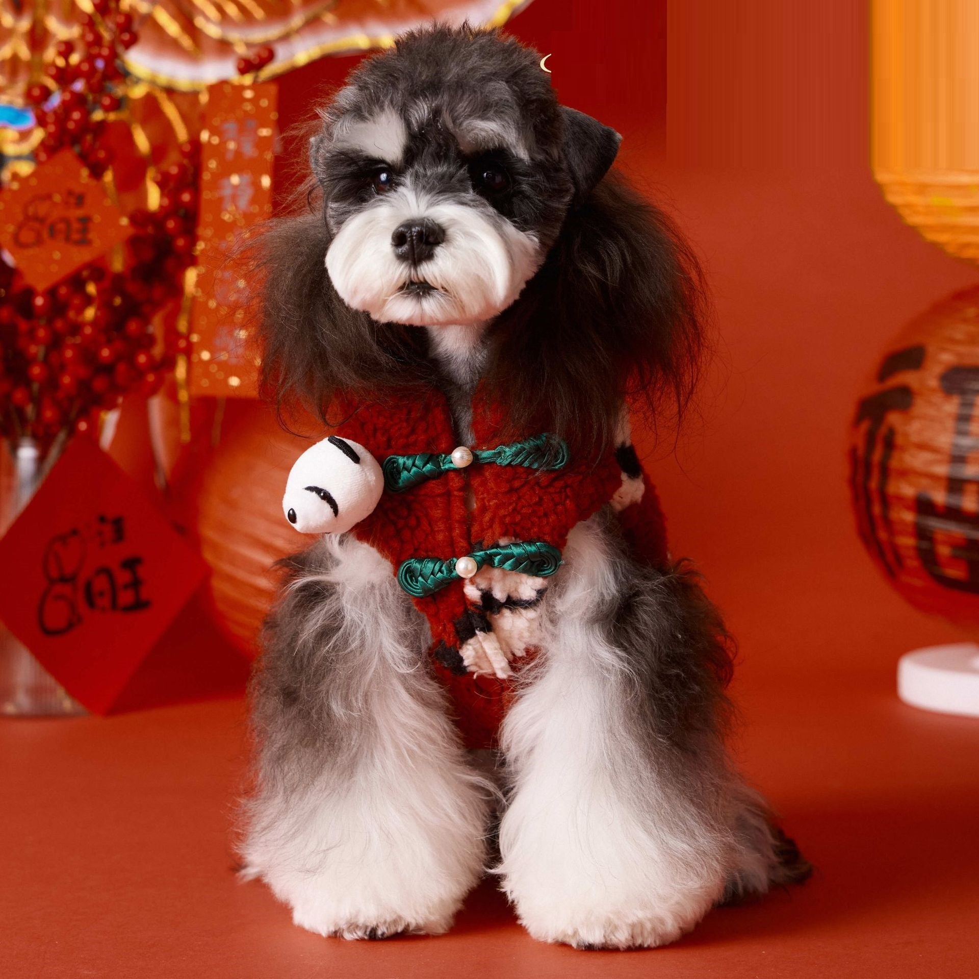 HKM-4784957 Festive Red Chinese New Year Dog Vest Clothing for Pets, Sizes XS-XXL