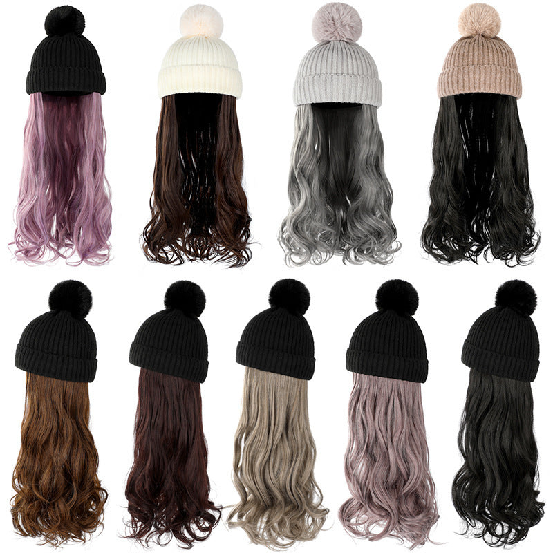 HKM-478547 Removable Woolen Cap with Long Curly Hair for Stylish Look
