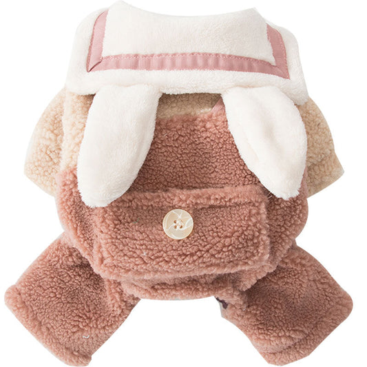 HKM-4785725 Thick Winter Dog Overalls in Dark Pink and Dark Coffee