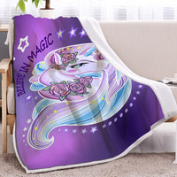 HKM-478803 Soft and Warm Unicorn-Themed Sherpa Fleece Blanket for Sofa, Office Naps, and Camping