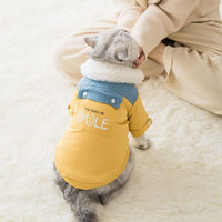 HKM-4789309 Thick Winter Pet Coat Jacket for Dogs and Cats, Soft Denim Fabric with Lamb Velvet Lining