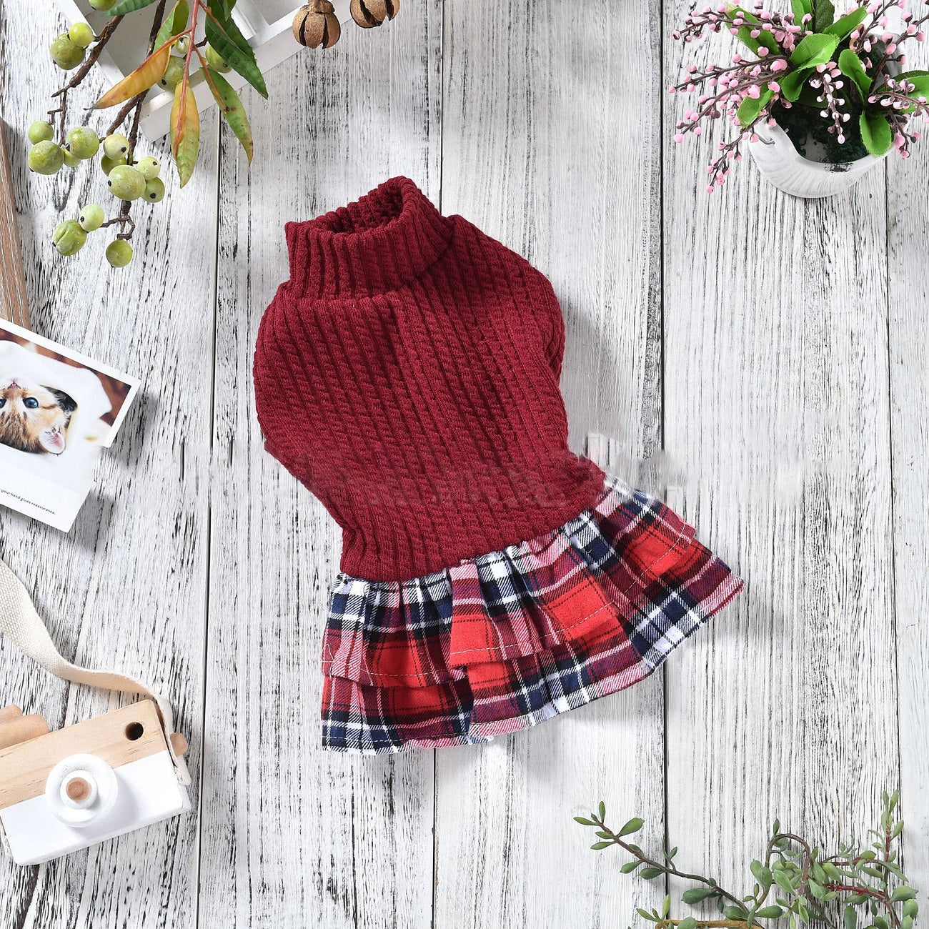 HKM-4789693 Plaid Wool Skirt for Pets - Autumn and Winter Dog Apparel