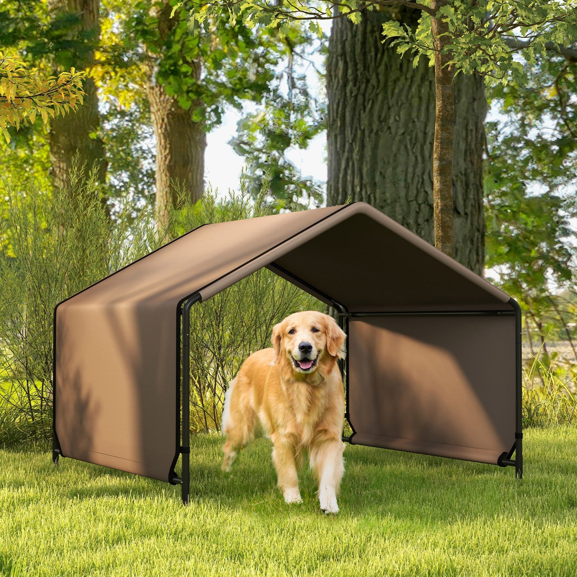 HKM-4790589 Wicker Dog House with Waterproof Canopy and Cushion for Small and Medium Dogs