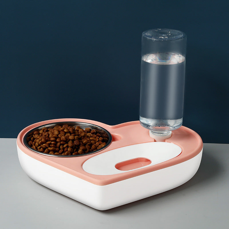 HKM-4791101 Heart-Shaped Dual-Use Pet Bowl with Moisture-Proof Design in Pink, Blue, and Grey