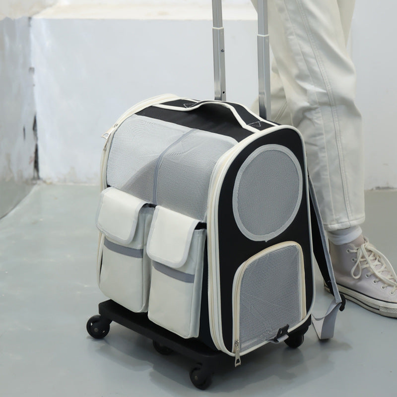 HKM-4791357 Large Capacity Portable Pet Trolley Backpack Convenient for Cats and Small Dogs