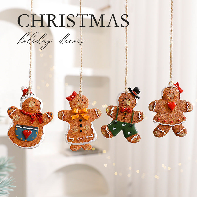 HKM-479251 Charming Resin Christmas Pendant - Elderly Snowman & Gingerbread Man Characters