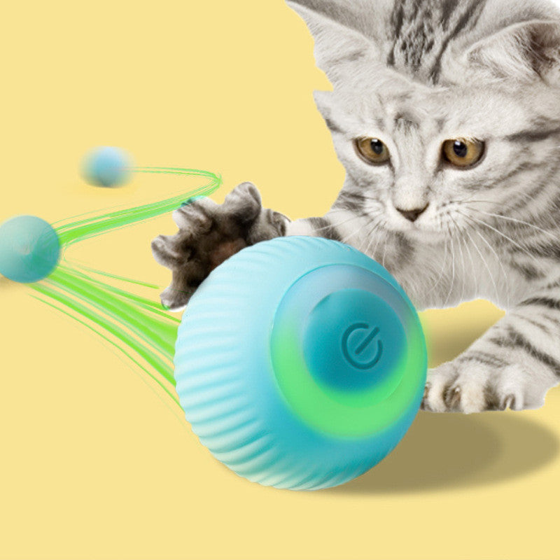 HKM-479315 USB Rechargeable Electric Gravity Rolling Ball Cat Toy - Silicone Teaser in Blue and Pink