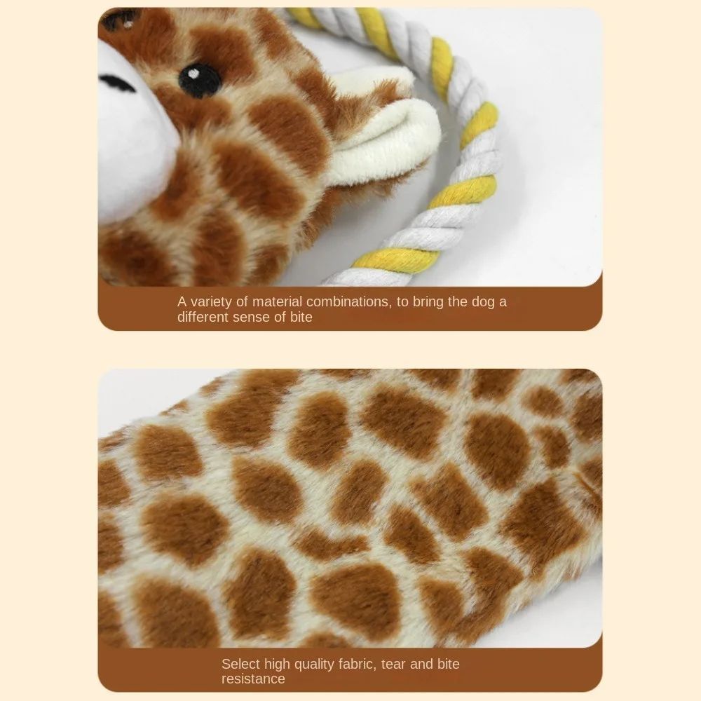 HKM-4794557 Stuffed Animal-Shaped Squeaky Dog Toy with Durable Rope, Elephant/Zebra Design for Interactive Play