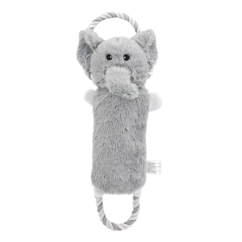 HKM-4794557 Stuffed Animal-Shaped Squeaky Dog Toy with Durable Rope, Elephant/Zebra Design for Interactive Play