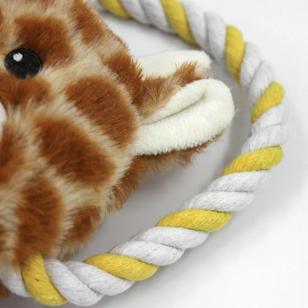 HKM-4794557 Stuffed Animal-Shaped Squeaky Dog Toy with Durable Rope, Elephant/Zebra Design for Interactive Play