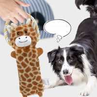 HKM-4794557 Stuffed Animal-Shaped Squeaky Dog Toy with Durable Rope, Elephant/Zebra Design for Interactive Play