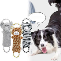 HKM-4794557 Stuffed Animal-Shaped Squeaky Dog Toy with Durable Rope, Elephant/Zebra Design for Interactive Play