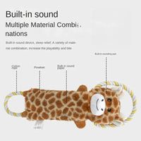 HKM-4794557 Stuffed Animal-Shaped Squeaky Dog Toy with Durable Rope, Elephant/Zebra Design for Interactive Play
