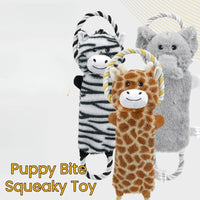 HKM-4794557 Stuffed Animal-Shaped Squeaky Dog Toy with Durable Rope, Elephant/Zebra Design for Interactive Play
